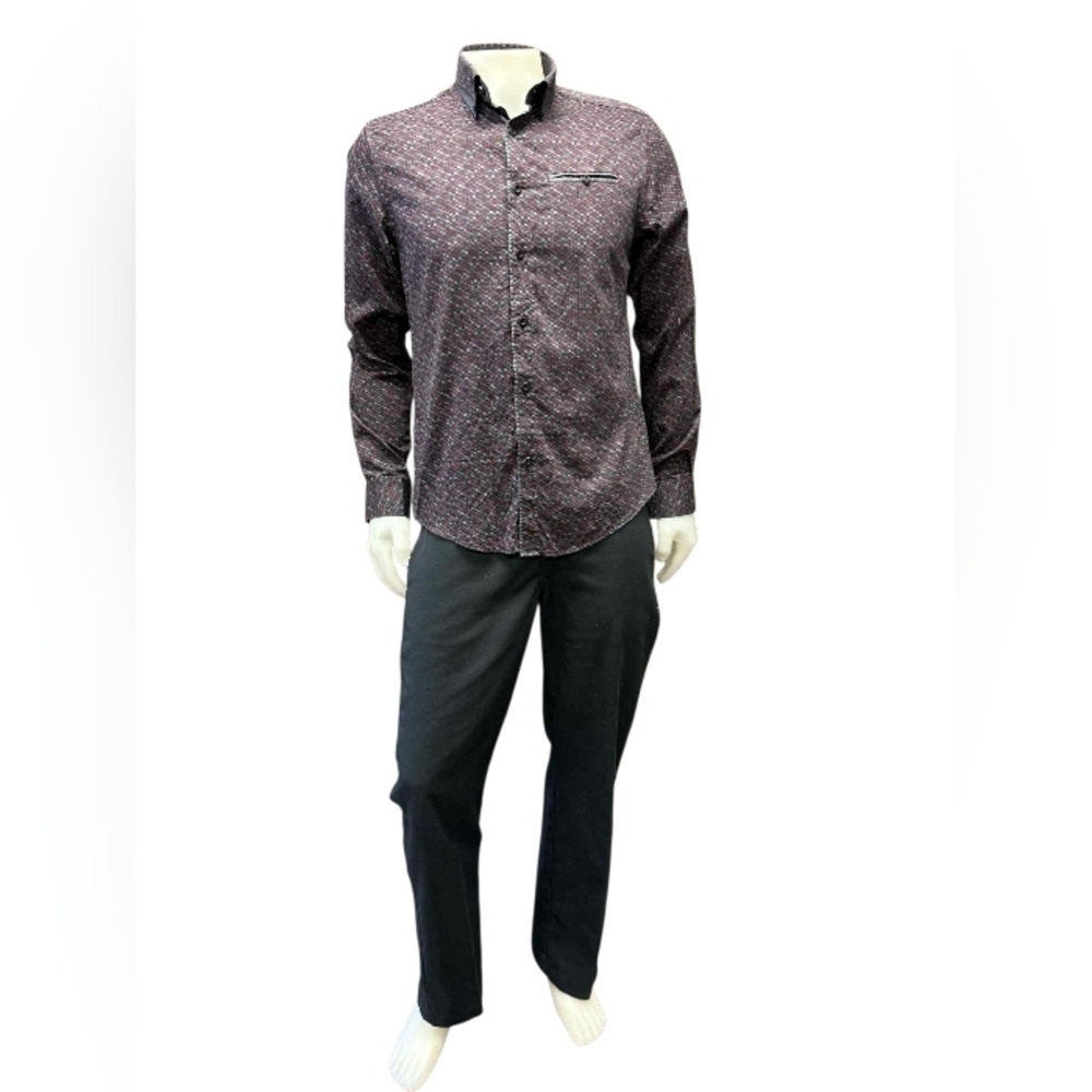 Vincent Damerique Button Down Longsleeve Maroon/Grey Size Medium EUC
